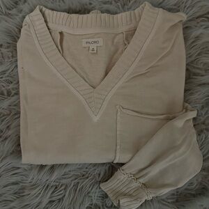 Pilcro V-Neck Sweater in Soft Cream